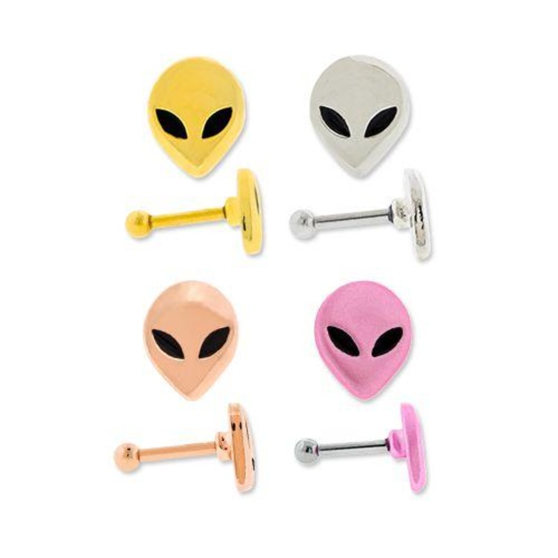 Alien Head Ear Barbell – 1 Piece 16G (1.2mm) Length: 1/4″ (6mm) | Ball-Size: 2.5mm Jewelry: GOLD PVD
