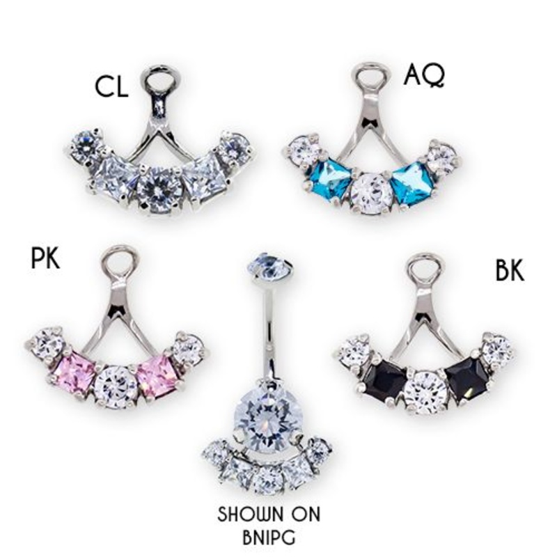 Alternating Gem Navel Hanger 14G (1.6mm) . Gem: AQUA/CLEAR