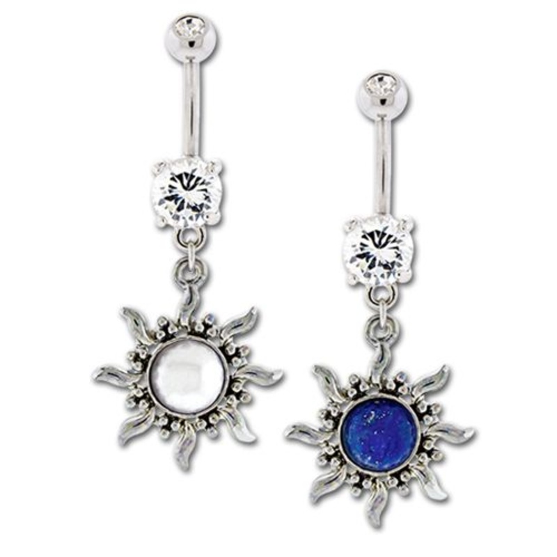 Antique Sun Dangle Belly Ring 14G (1.6mm) Length: 3/8″ (10mm) Gem: CLEAR/LAPIS
