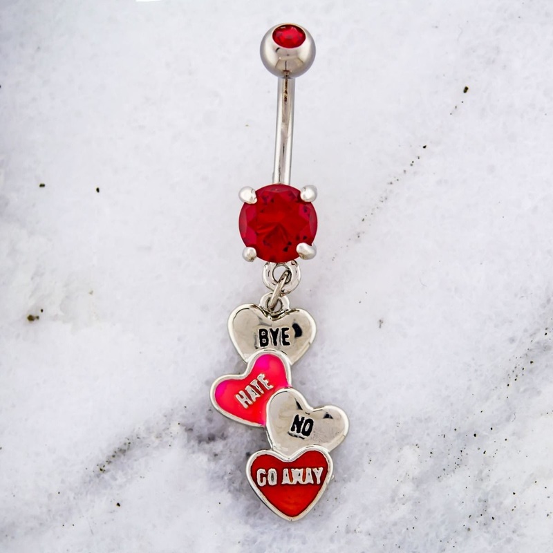 Bittersweet Hearts Dangle Belly Ring 14G (1.6mm) Length: 3/8″ (10mm) Jewelry: HIGH POLISH