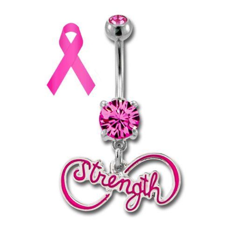 Breast Cancer Awareness Dangle Belly Ring Strength Infinity Sign 14G (1.6mm) Length: 3/8″ (10mm) | Ball-Size: 5mmX8mm Gem: PINK | Jewelry: HIGH POLISH