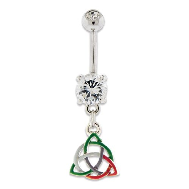 Celtic Knot Dangle Belly Ring 14G (1.6mm) Length: 3/8″ (10mm) | Ball-Size: 5mmX8mm Gem: CLEAR | Jewelry: HIGH POLISH