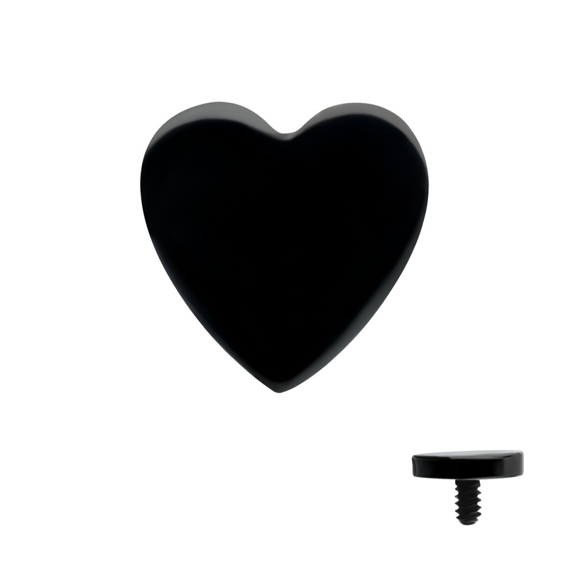 Black PVD Titanium Internally Threaded Heart Top 16G (1.2mm) Top: 2.5mm (L) x 2.5mm (W) x .8mm (THK)