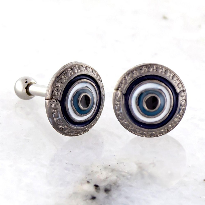 Evil Eye Ear Barbell – 1 Piece 16G (1.2mm) Length: 1/4″ (6mm) | Ball-Size: 2.5mm Jewelry: HIGH POLISH