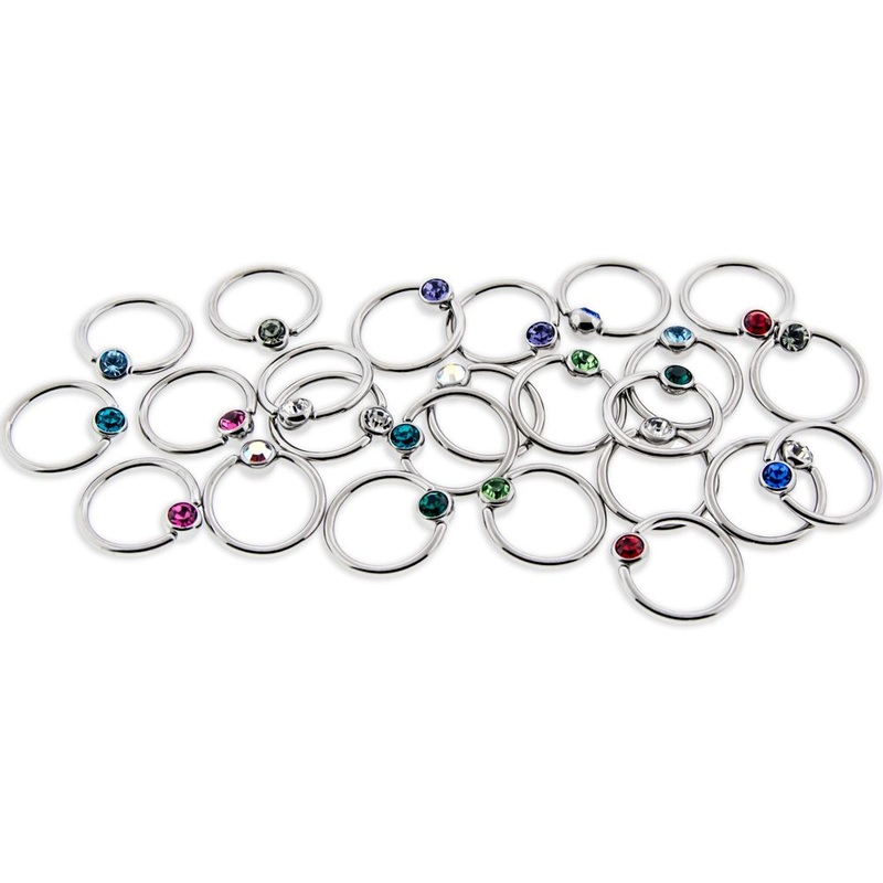 Gem Captive Bead Ring Assortments – 1 Pack 14G (1.6mm) Inner Diameter: 1/2″ (12.7mm) | Ball-Size: 5mm Gem: ASSORTED