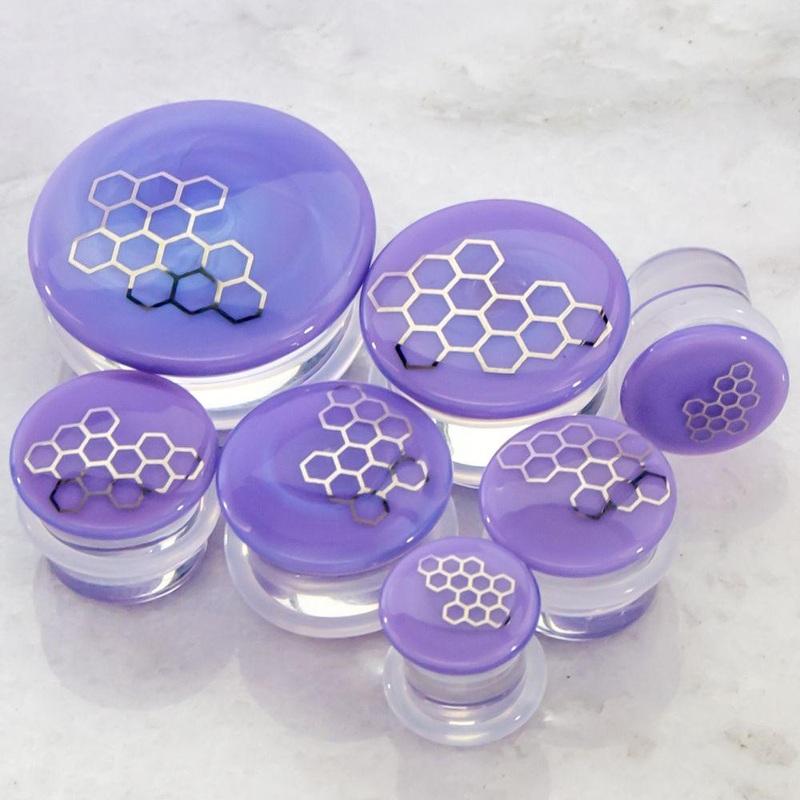 Purple Honeycomb Glass Plugs – 1 Piece #SPLT#2 00G (10mm) Length: 5/16″ (8mm)