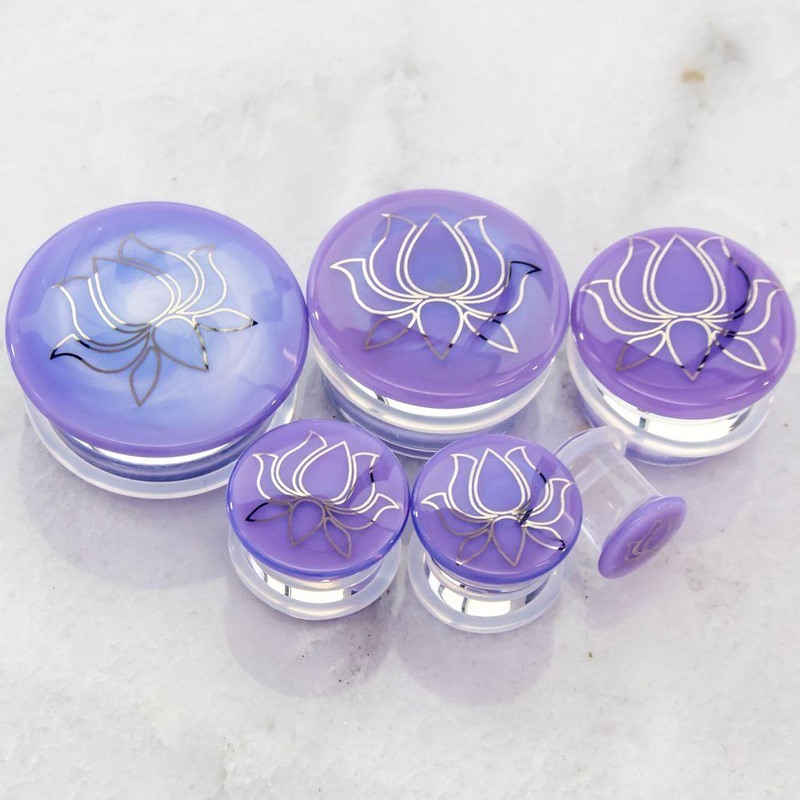 Purple Lotus Glass Plugs – 1 Piece #SPLT#2 00G (10mm) Length: 5/16″ (8mm)