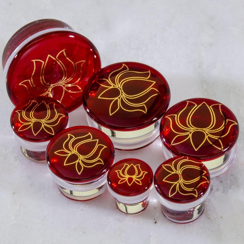 Red Lotus Glass Plugs – 1 Piece #SPLT#2 00G (10mm) Length: 5/16″ (8mm)