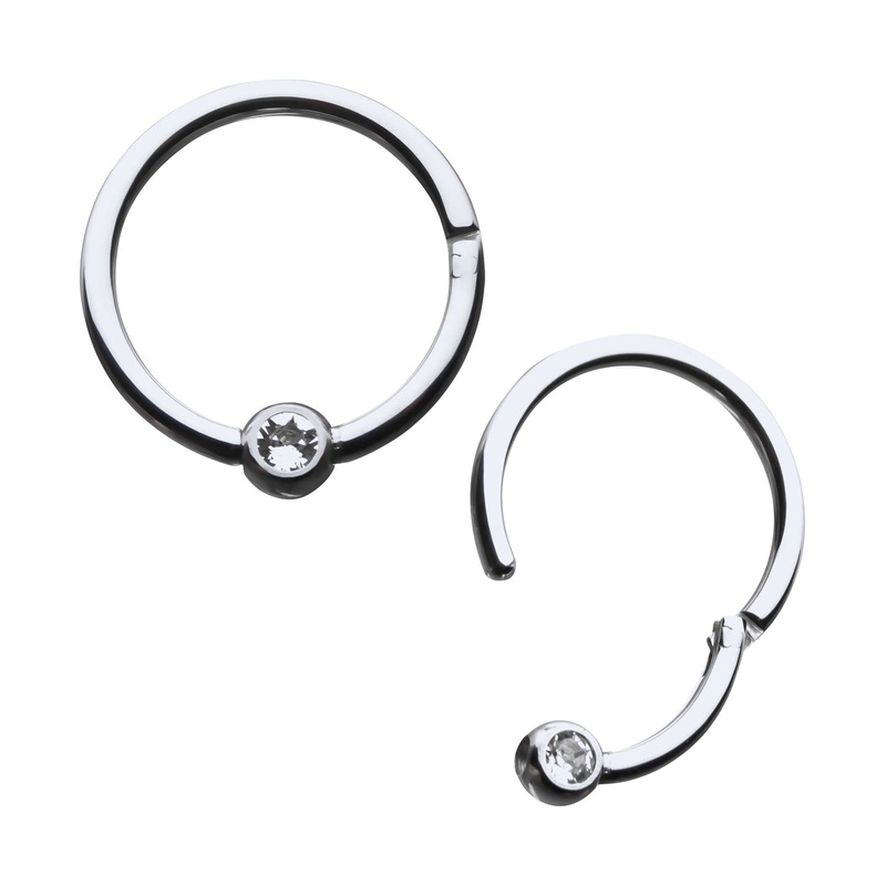 Titanium Captive Bead Ring CZ Clear Gem Hinged Segment Ring 16G (1.2mm) Inner Diameter: 5/16″ (8mm) | Ball-Size: 3mm Clear