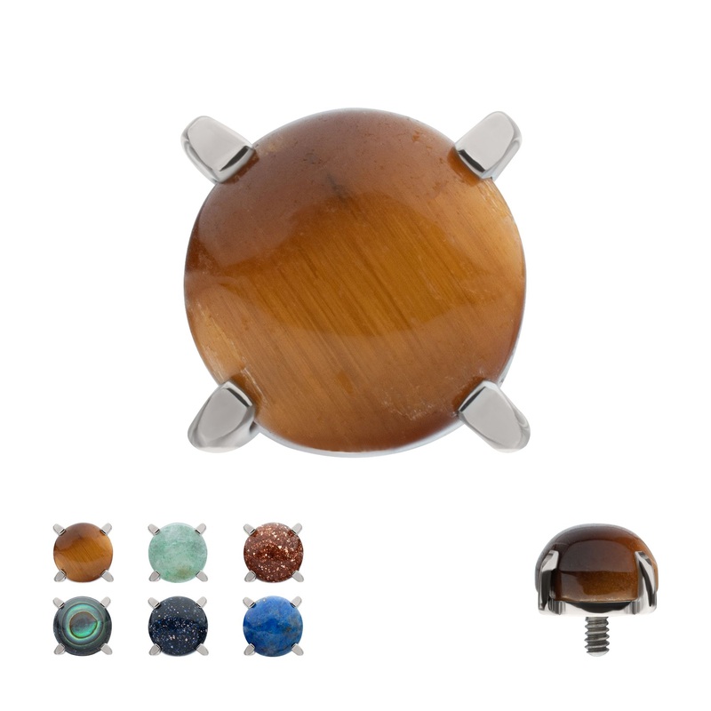 Titanium Internally Threaded 4-Prong Round Natural Stone Top 16G (1.2mm) Top: 3mm Abalone Shell