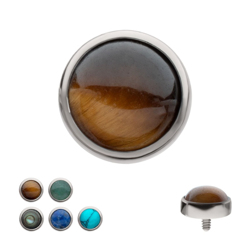 Titanium Internally Threaded Bezel Set Round Natural Stone Top 16G (1.2mm) Top: 3mm Abalone Shell