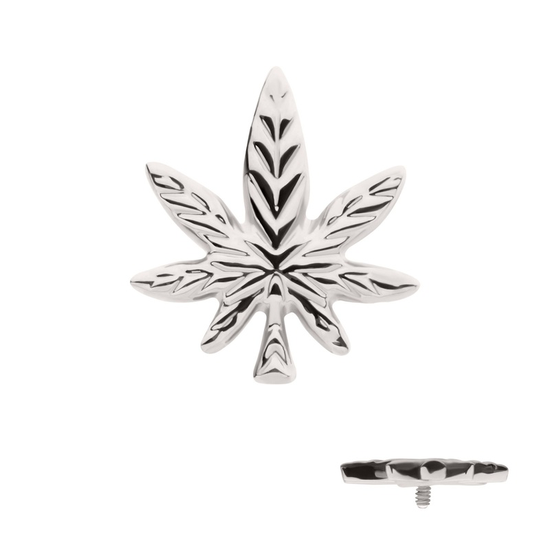 Titanium Internally Threaded Pot Leaf Top 16G (1.2mm) Top: 8.5mm (L) x 7.5mm (W) x 1.2mm (THK)