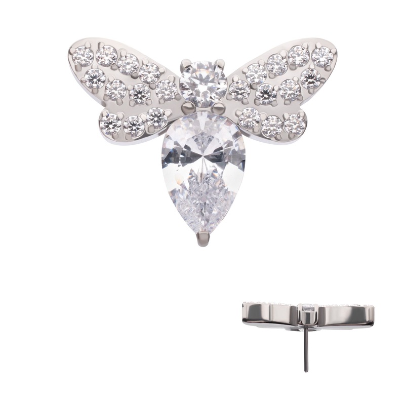Titanium Threadless Multi Gem Bee Top . Top: 12.7mm (L) x 9.7mm (W) x 2mm (THK) Clear