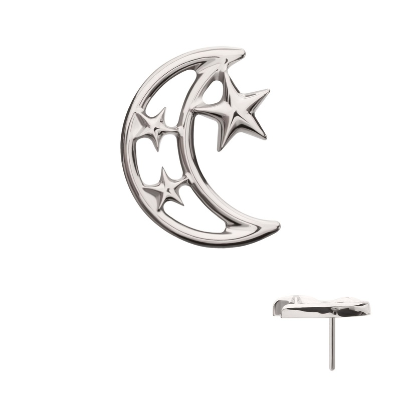 Titanium Threadless Open Crescent Moon Stars Top . Top: 9.8mm (L) x 7.5mm (W) x 1.4mm (THK)