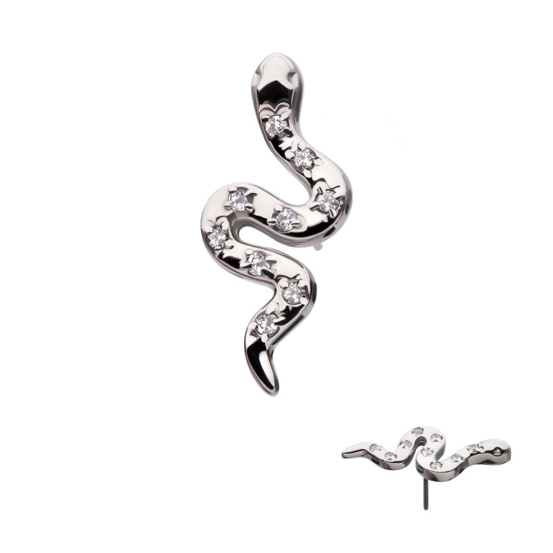 Titanium Threadless Prong Set 9-Gem Snake Top . Top: 14mm (L) x 6mm (W) x 2mm (THK) Clear