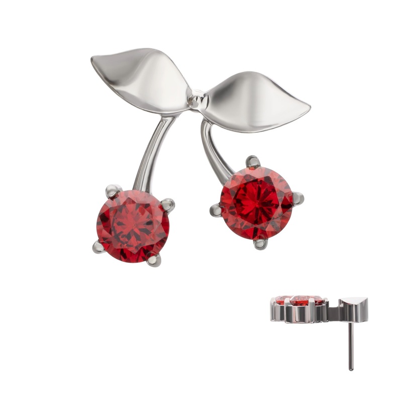 Titanium Threadless Prong Set Garnet Gem Cherry Top . Top: 9mm (L) x 8.8mm (W) x 2mm (THK) Garnet
