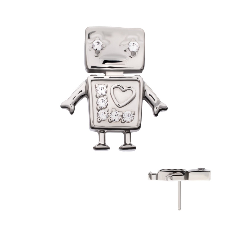 Titanium Threadless Prong Set Gem Robot Top . Top: 8.9mm (L) x 4.5mm (W) x 1.6mm (THK) Clear