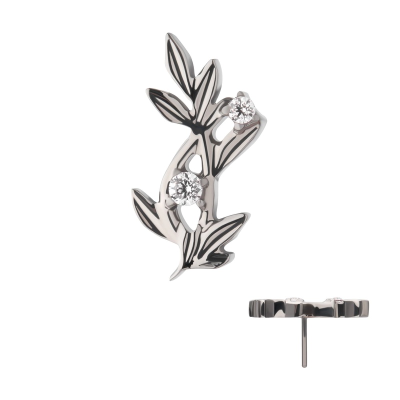 Titanium Threadless Prong Set Gem Vine Top . Top: 11.1mm (L) x 5.5mm (W) x 1.5mm (THK) Clear