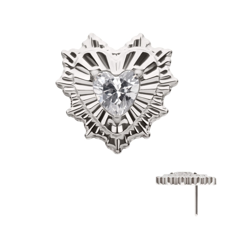 Titanium Threadless Prong Set Heart Gem Spiked Edge Heart Top . Top: 8.1mm (L) x 8mm (W) x 1.5mm (THK) Clear