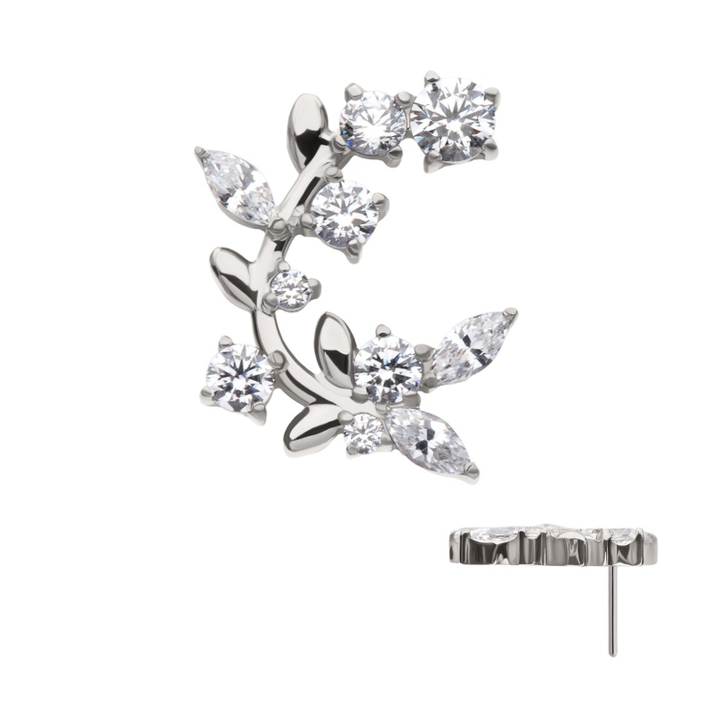 Titanium Threadless Prong Set Round Marquise Gem Vine Top . Top: 12mm (L) x 9.3mm (W) x 1.9mm (THK) Clear