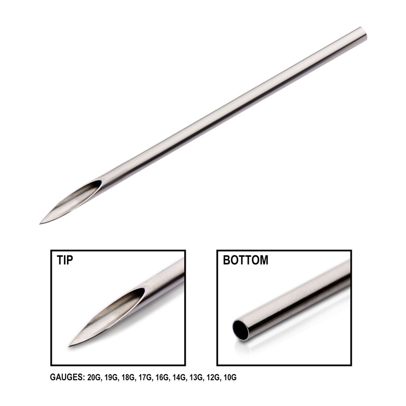 Tri-Beveled Laser Sharpened Piercing Needles – 1 Box 12G (2mm) Length: 1 7/8″ (48mm)