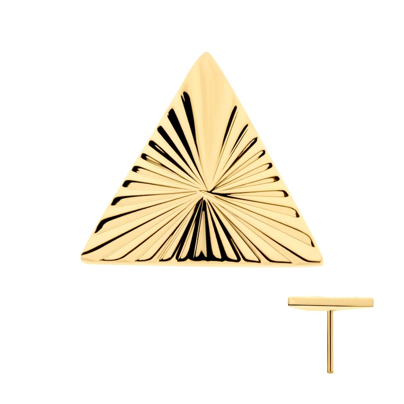 24Kt Gold PVD Titanium Threadless Corrugated Triangle Top . Top: 6mm (L) x 6mm (W) x 1mm (THK)