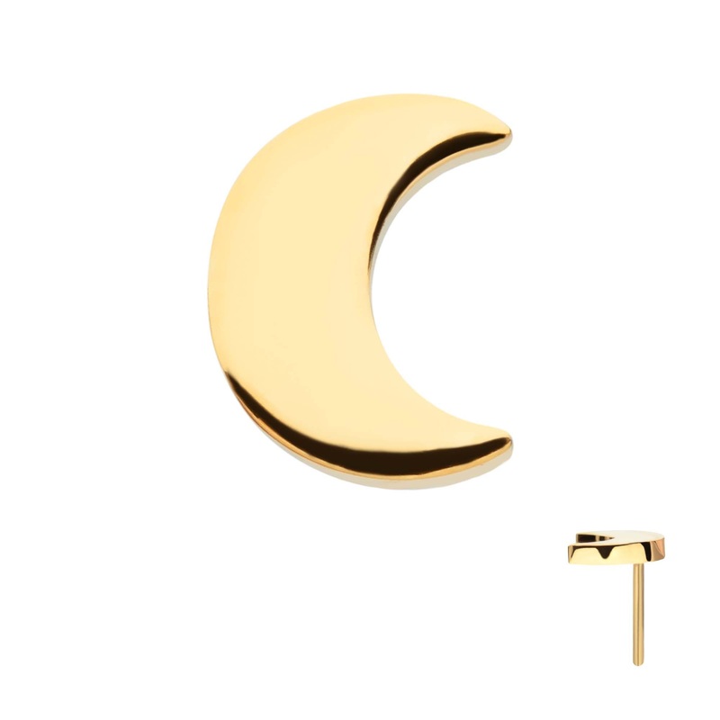 24Kt Gold PVD Titanium Threadless Crescent Moon Top 2.2mm Crest . Top: 5mm (L) x 4mm (W) x 0.9mm (THK) | Crest: 2.2mm (W)