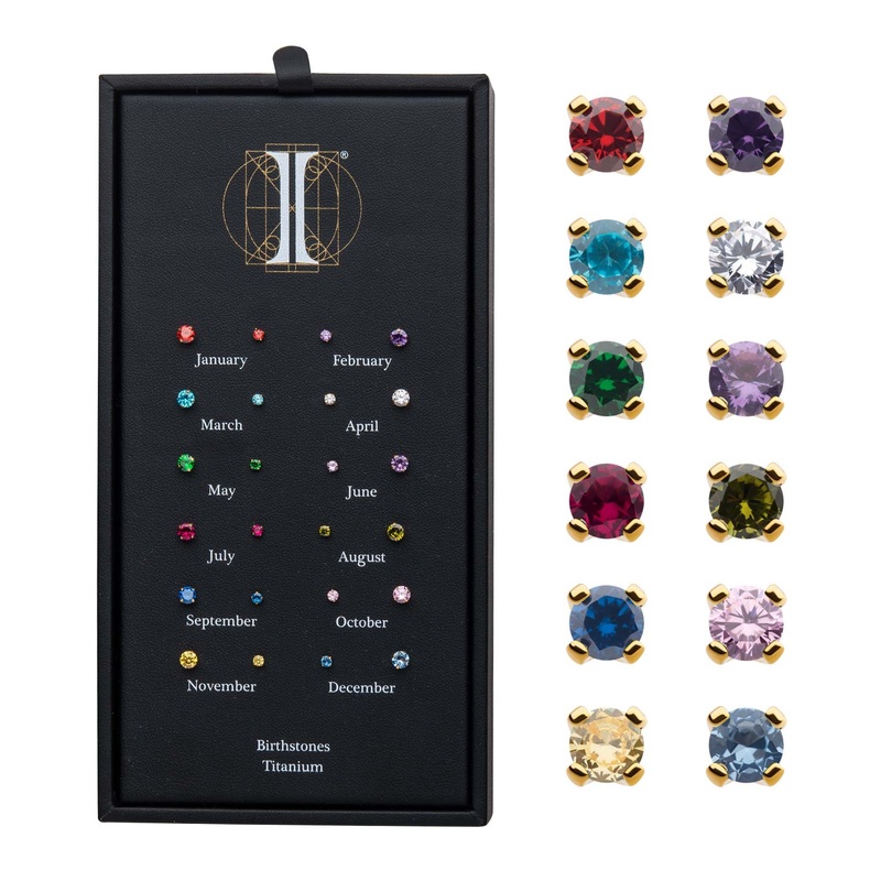 24Kt Gold PVD Titanium Threadless Prong Set Birthstone Top . 2.5mm (DIA) x 2mm (THK) | April