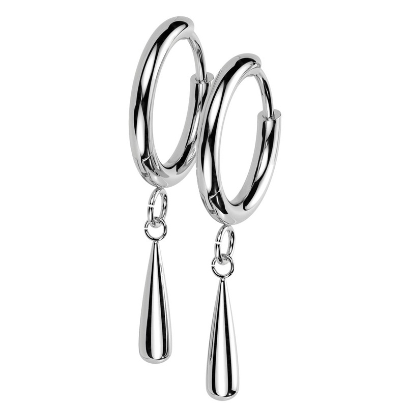 2mm Thick Hinged Dangling Teardrop Hoop Earrings – Pair – F-136 Implant Grade Titanium Gold