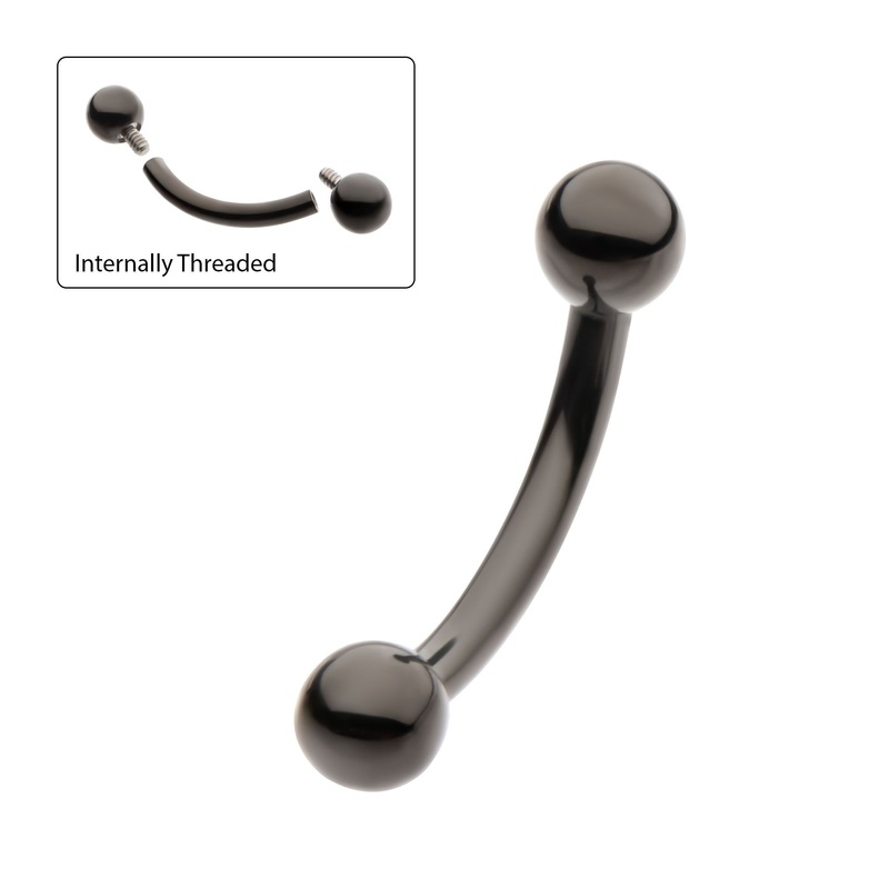 Black PVD Titanium Internally Threaded Ball End Curved Barbell Rook Barbell 16G (1.2mm) Inner Diameter: 3/8″ (10mm) | Ball-Size: 3mm