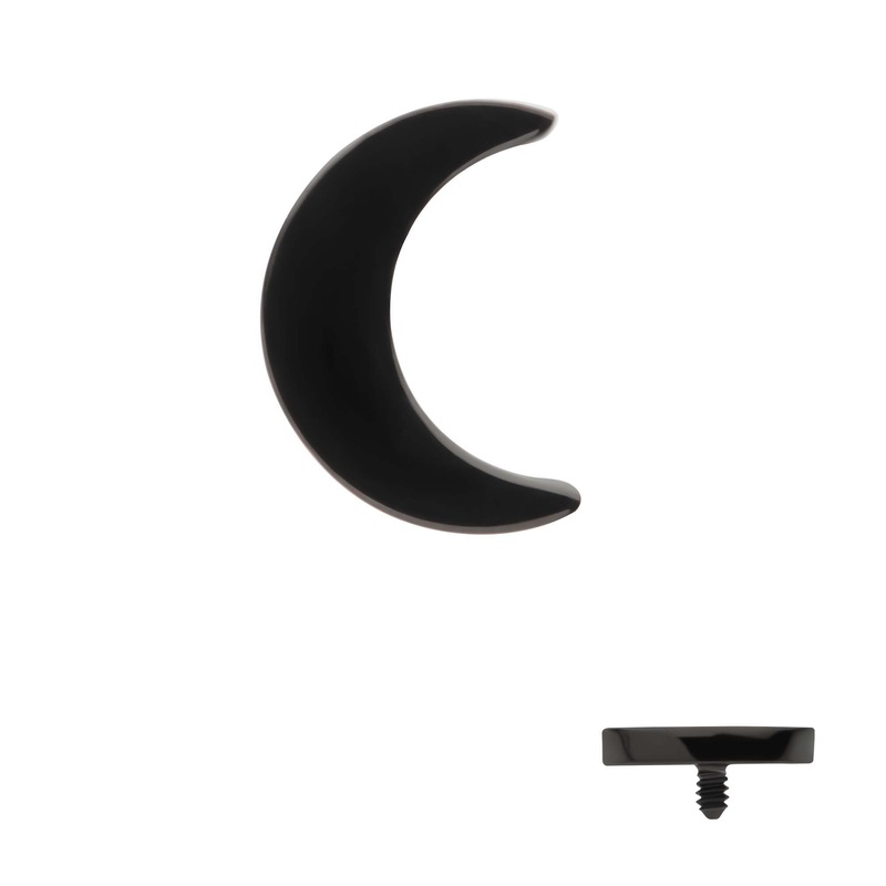 Black PVD Titanium Internally Threaded Crescent Moon Top 1.6mm Crest 16G (1.2mm) Top: 5.39mm (L) x 3.81mm (W) x 1.32mm (THK)