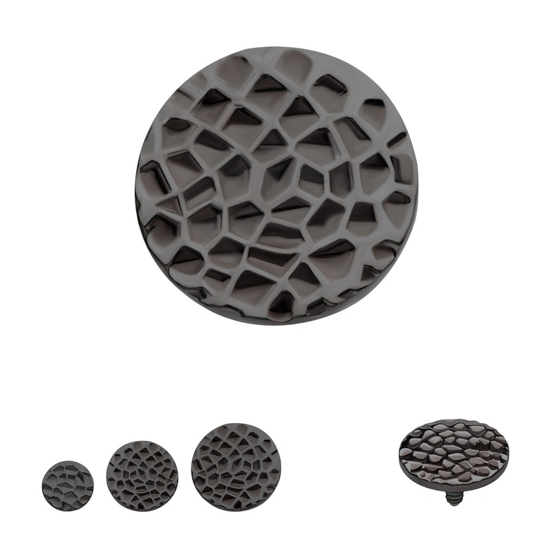 Black PVD Titanium Internally Threaded Hammered Disk Top 16G (1.2mm) Top: 3mm (L) x 3mm (W) x 0.8mm (THK)