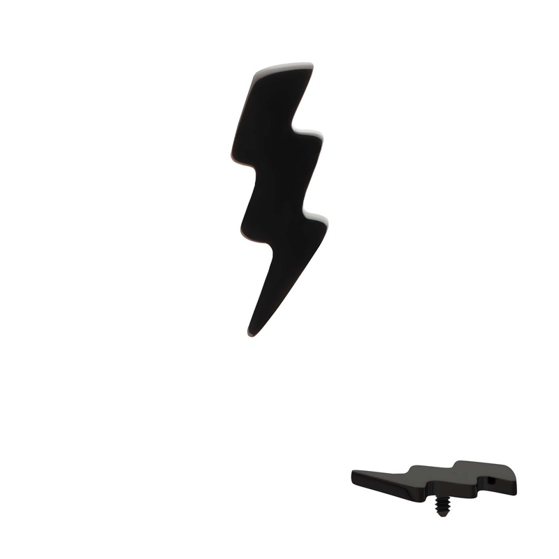 Black PVD Titanium Internally Threaded Lightning Bolt Top 16G (1.2mm) Top: 8.51mm (L) x 2.96mm (W) x 0.92mm (THK)