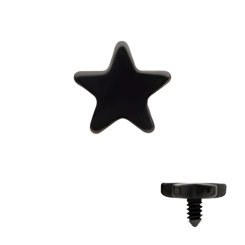 Black PVD Titanium Internally Threaded Star Top 16G (1.2mm) Top: 3.44mm (L) x 3.44mm (W) x 0.68mm (THK)