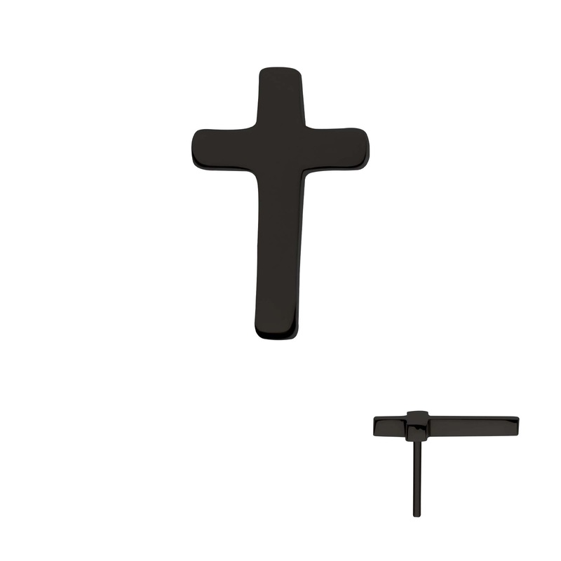 Black PVD Titanium Threadless Cross Top . Top: 8mm (L) x 5mm (W) x 0.8mm (THK)