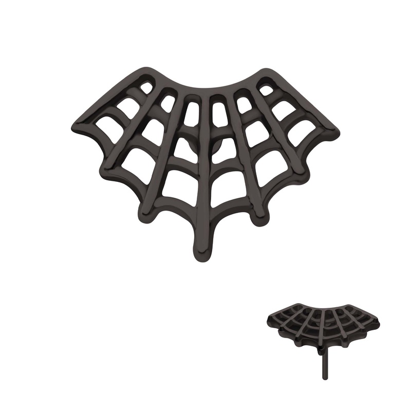Black PVD Titanium Threadless Fan Shape Spiderweb Top . Top: 9.8mm (L) x 7.1mm (W) x 1.1mm (THK)