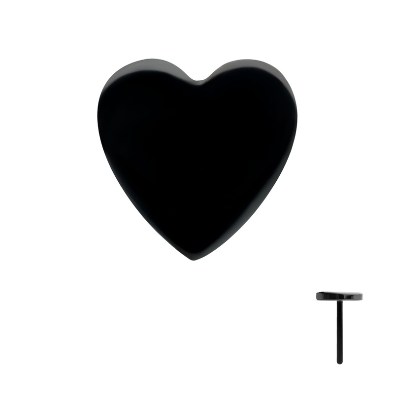 Black PVD Titanium Threadless Heart Top . Top: 2.5mm (L) x 2.5mm (W) x .8mm (THK)