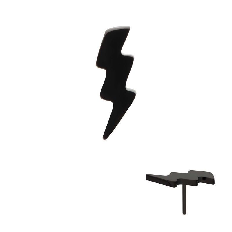 Black PVD Titanium Threadless Lightning Bolt Top . Top: 8.51mm (L) x 2.96mm (W) x 0.92mm (THK)