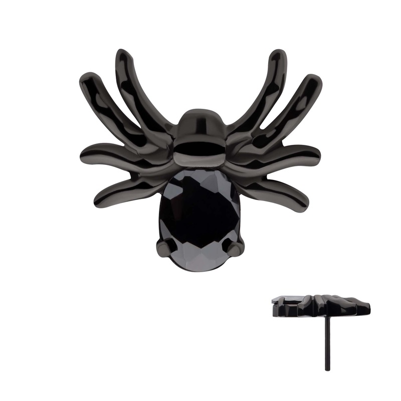 Black PVD Titanium Threadless Prong Set Oval Gem Spider Top . Top: 9.2mm (L) x 8.7mm (W) x 2.6mm (THK) Black