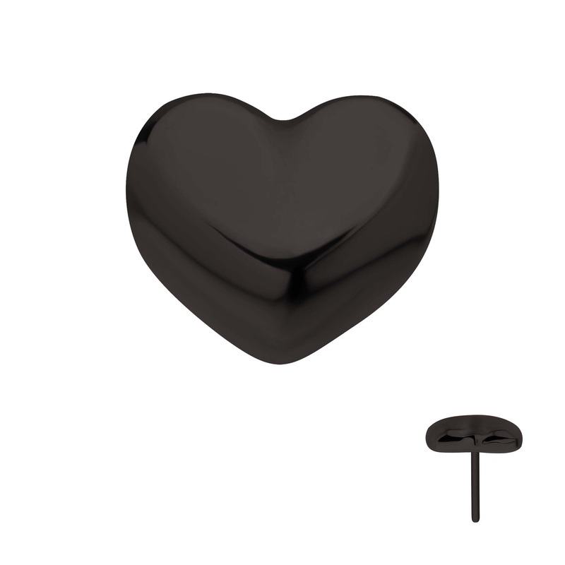 Black PVD Titanium Threadless Puffed Heart Top . Top: 5.2mm (L) x 4.5mm (W) x 1.8mm (THK)