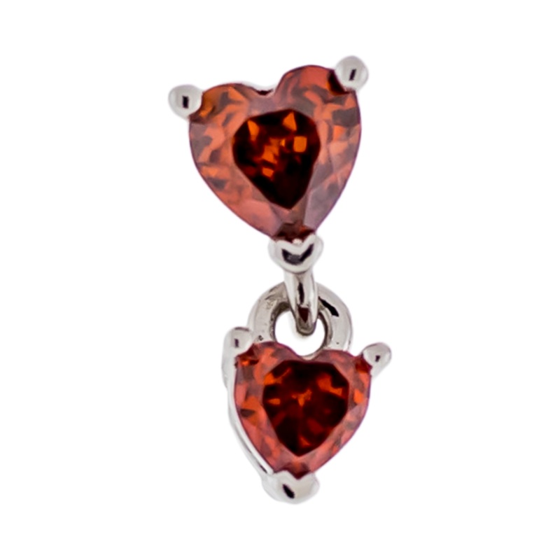 CZ Crystal Double Dangling Heart Barbell Stud – 316L Stainless Steel Pink