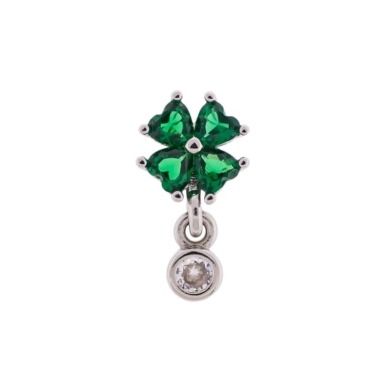 CZ Crystal Shamrock with Dangling Gem Barbell Stud – 316L Stainless Steel