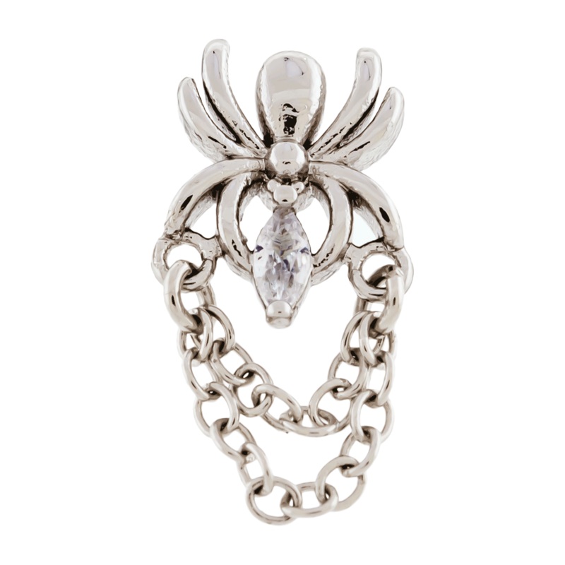CZ Crystal Spider with Dangling Chains Barbell Stud – 316L Stainless Steel Black
