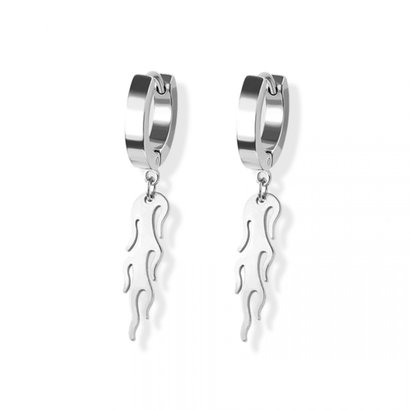 Flame Dangling Huggie Hoop Earrings – Pair – 316L Stainless Steel Black