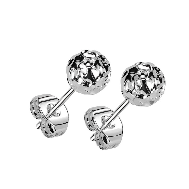 Hammered Ball Stud Earrings – Pair – 316L Stainless Steel Gold 5mm