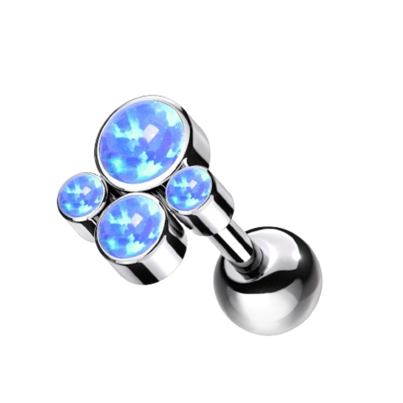 Opalite Paw Print Top Internally Threaded Cartilage Barbell – Implant Grade Titanium Blue