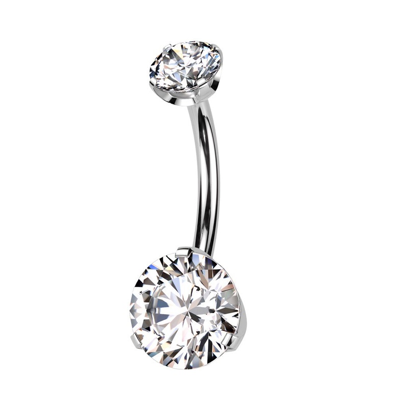 Threadless Push In Double Prong Set CZ Crystal Belly Button Ring – F136 Implant Grade Titanium 10mm (3/8″) 4 & 6mm