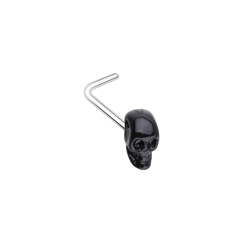 Black Skull Top L-Bend Nose Stud – Stainless Steel