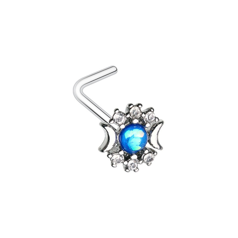 Blue Synthetic Opal with Crescent Moon Ends L-Bend Nose Stud – Stainless Steel