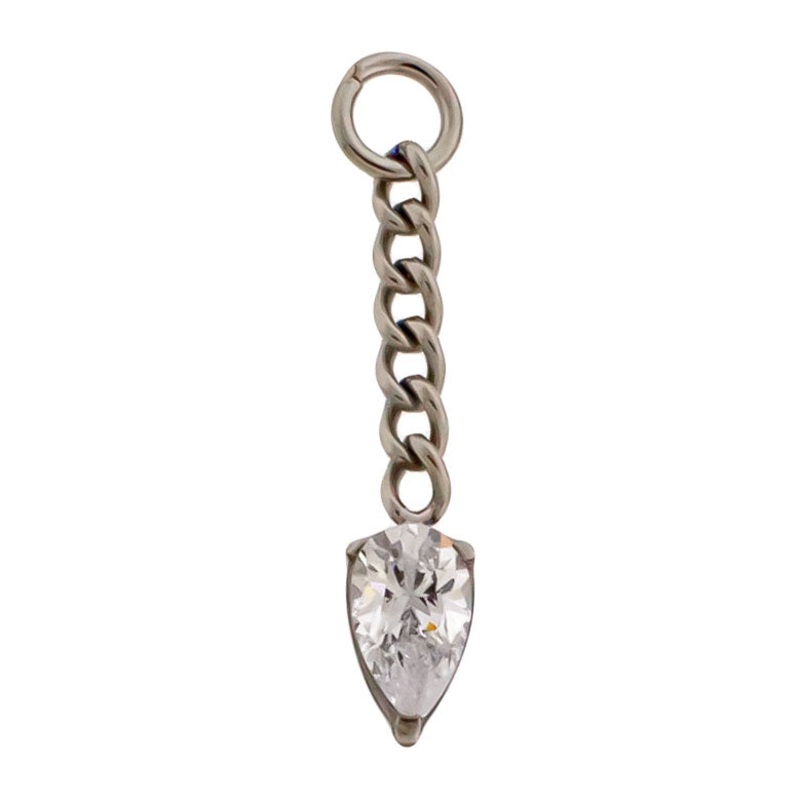 Chain with 3x5mm Teardrop Shaped CZ Crystal Charm – Titanium 22mm (7/8″)
